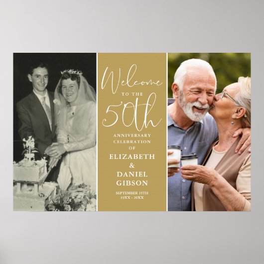 Dan en nu 2 Foto 50th Jubileum Welkomstteken Poster (Voorkant)