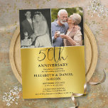 Dan en nu 2 Foto 50th Wedding Jubileum Kaart<br><div class="desc">Een elegante 50ste trouwjubileumuitnodiging,  met 2 speciale foto's en stijlvolle typografie op een gouden folie effect achtergrond. Ontworpen door Thisnotme©</div>