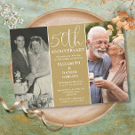 Dan en nu 2 Foto 50th Wedding Jubileum Kaart<br><div class="desc">Een elegante uitnodiging voor het 50-jarig huwelijk,  met 2 speciale foto's en stijlvolle typografie op een gouden achtergrond. Ontworpen door Thisnotme©</div>