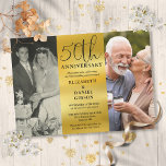 Dan en nu 2 Foto 50th Wedding Jubileum Kaart<br><div class="desc">Een elegante 50ste trouwjubileumuitnodiging met twee speciale foto's en stijlvolle typografie op een gouden folie effect achtergrond. Ontworpen door Thisnotme©</div>