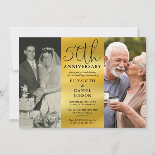 Dan en nu 2 Foto 50th Wedding Jubileum Kaart (Voorkant)