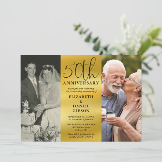 Dan en nu 2 Foto 50th Wedding Jubileum Kaart (Staand voorkant)