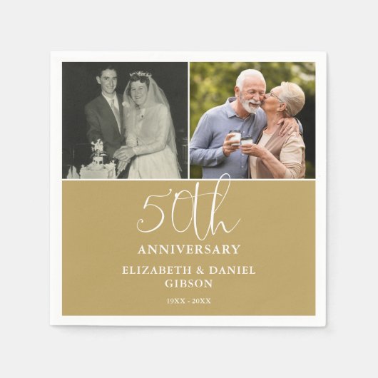 Dan en nu 2 Foto 50th Wedding Jubileum Servet (Voorkant)
