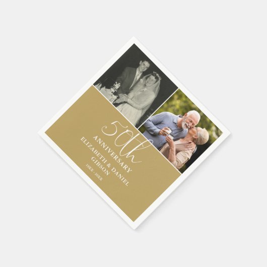 Dan en nu 2 Foto 50th Wedding Jubileum Servet (Hoek)