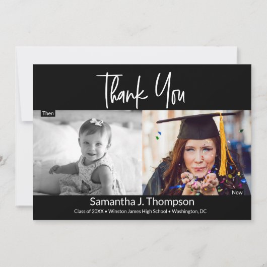 Dan en nu Afstuderen de foto Dank u Aankondiging (Voorkant)