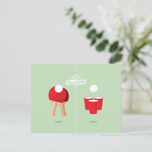 Dan en nu: pingpong briefkaart (Staand voorkant)