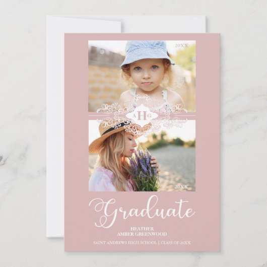 Dan en nu roze, bloederige, Afstuderen foto Kaart (Voorkant)