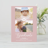 Dan en nu roze, bloederige, Afstuderen foto Kaart (Staand voorkant)