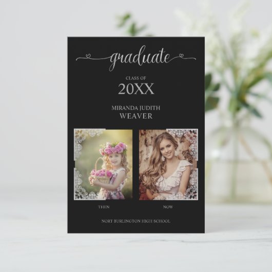 Dan & nu de Foto van de Lace Afstuderen Uitnodigin (Staand voorkant)