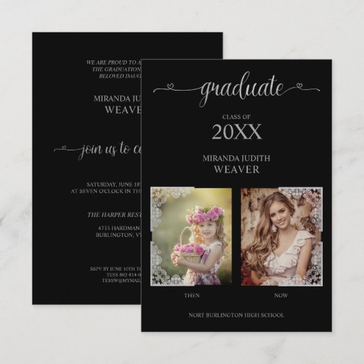 Dan & nu de Foto van de Lace Afstuderen Uitnodigin (Voorkant / Achterkant)
