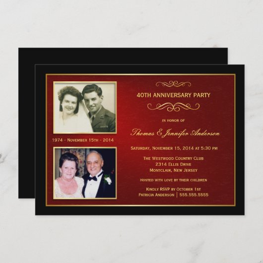 Dan & nu Jubileum met 2 Foto's - 40th Kaart (Voorkant / Achterkant)