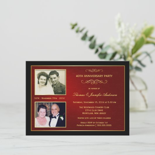 Dan & nu Jubileum met 2 Foto's - 40th Kaart (Staand voorkant)