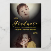 Dan & nu Modern 2 Foto's Afstuderen Folie Uitnodiging (Voorkant)