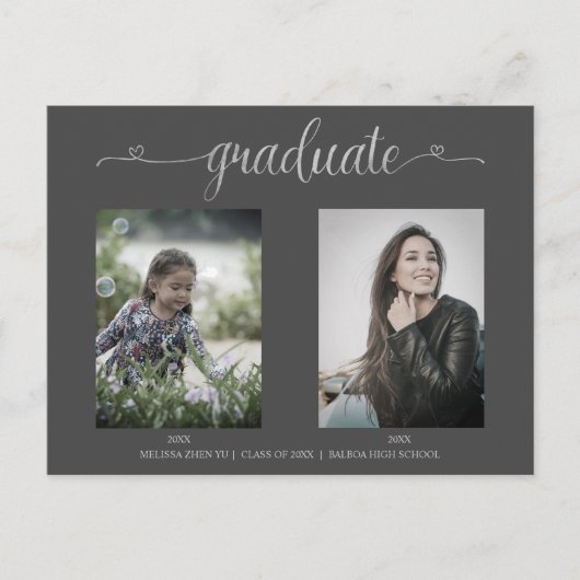Dan & nu twee Foto's Afstuderen Aankondiging Briefkaart (Voorkant)