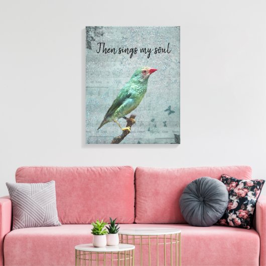 Dan zingt mijn Soul Green Finch Canvas Afdruk (Insitu (Woonkamer))
