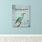 Dan zingt mijn Soul Green Finch Canvas Afdruk (Insitu (Houten vloer))