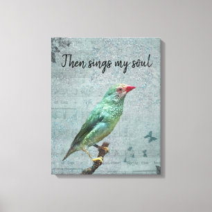 Dan zingt mijn Soul Green Finch Canvas Afdruk