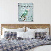 Dan zingt mijn Soul Green Finch Canvas Afdruk (Insitu (Slaapkamer))