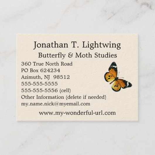 Danaus chrysippus - Plain Tiger of African Queen Visitekaartje (Achterkant)