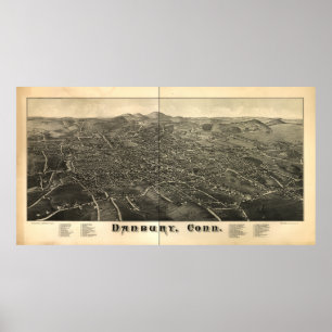 Danbury Connecticut 1884 Panorama Map Poster