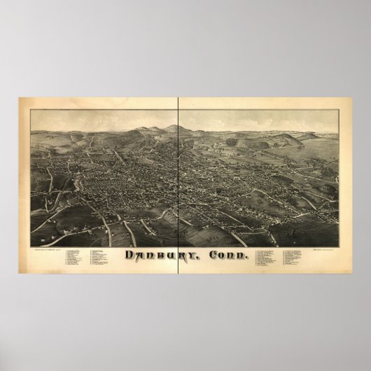 Danbury Connecticut 1884 Panorama Map Poster (Voorkant)