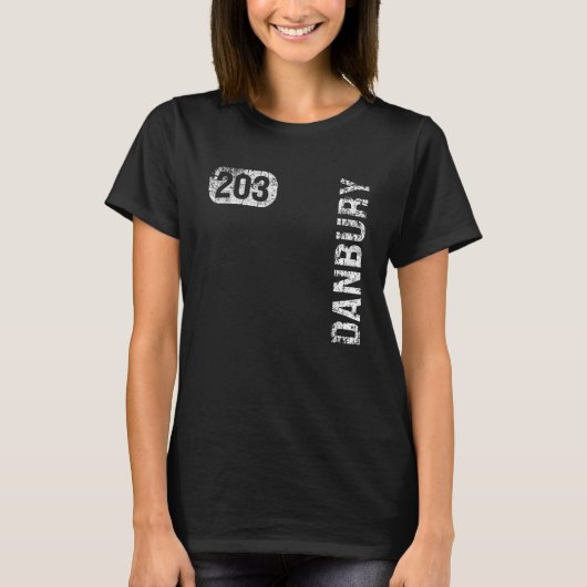 Danbury Connecticut 203 Area Code Retro T-shirt (Voorkant)