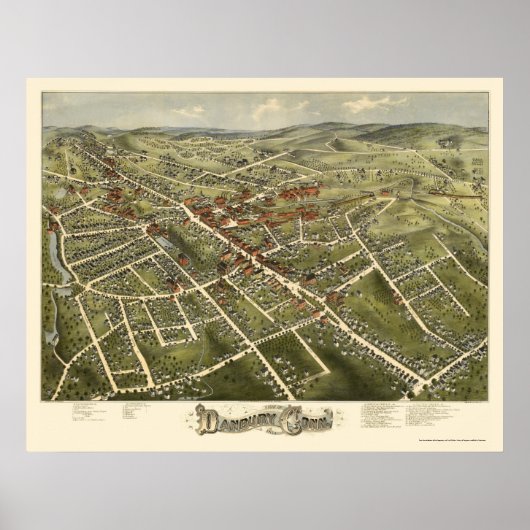 Danbury, CT Panoramic Map - 1875 Poster (Voorkant)