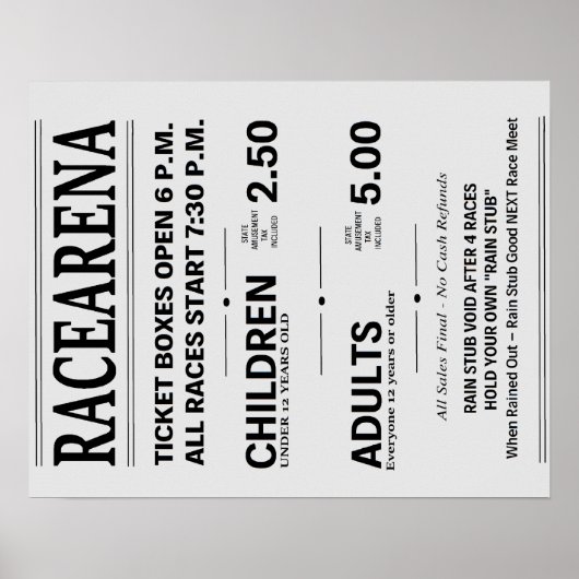 Danbury Fair Racearena Ticket Sign Reproduction 5 Poster (Voorkant)