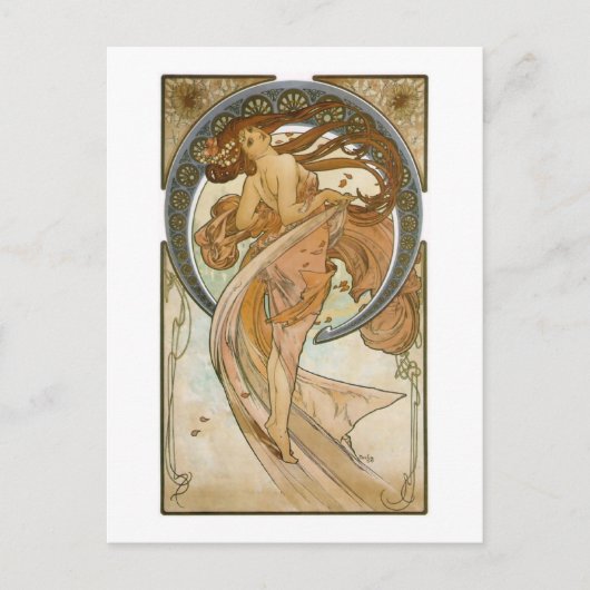 Dance (1898), Alphonse Mucha Fine Art Nouveau Briefkaart (Voorkant)