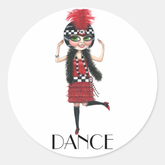 Dance 1920s Costume Big Eye Flapper Girl Ronde Sticker (Voorkant)