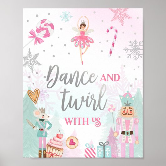 Dance and Twirl Nutkraker Ballerina Girl Silver Poster (Voorkant)