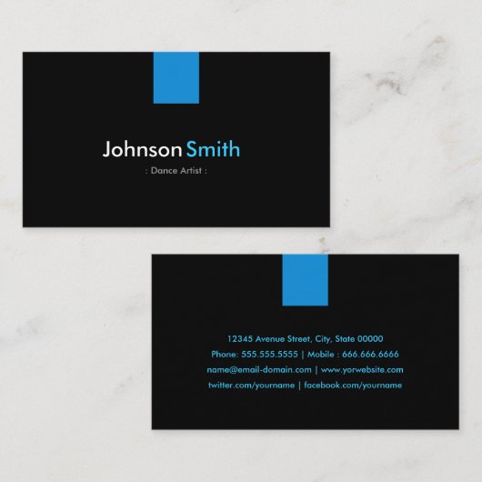 Dance Artist Modern Aqua Blue Visitekaartje (Voorkant / Achterkant)