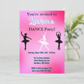 Dance Ballerina Birthday Party Invitation Kaart (Staand voorkant)