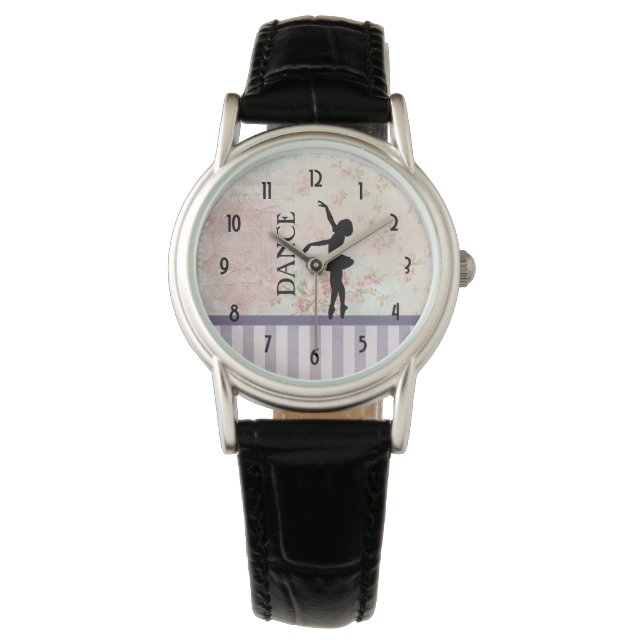 Dance - Ballerina Silhouette over  achtergrond Horloge (Voorkant)