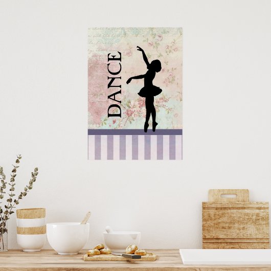 Dance - Ballerina Silhouette over  achtergrond Poster (Keuken)