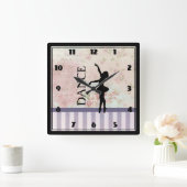 Dance - Ballerina Silhouette over  achtergrond Vierkante Klok (Huis)