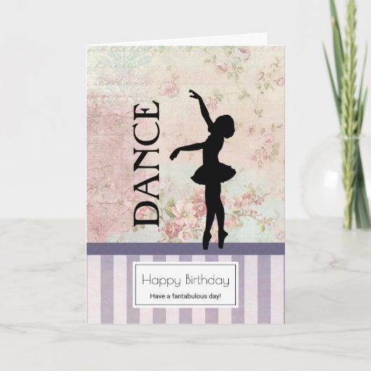 Dance - Ballerina Silhouette Vintage Birthday Kaart (Voorkant)