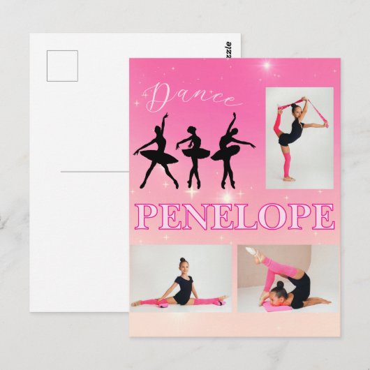 Dance Ballet Pink Gradient 3 Foto gepersonaliseerd Briefkaart (Voorkant / Achterkant)