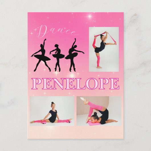 Dance Ballet Pink Gradient 3 Foto gepersonaliseerd Feestdagenkaart (Voorkant)