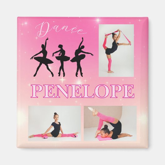 Dance Ballet Pink Gradient 3 Foto gepersonaliseerd Magneet (Voorkant)