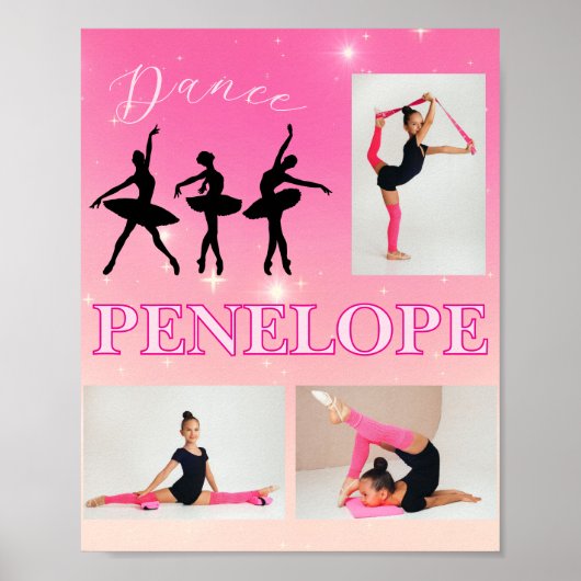 Dance Ballet Pink Gradient 3 Foto gepersonaliseerd Poster (Voorkant)