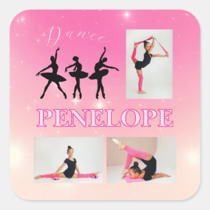 Dance Ballet Pink Gradient 3 Foto gepersonaliseerd Vierkante Sticker