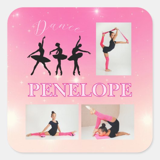 Dance Ballet Pink Gradient 3 Foto gepersonaliseerd Vierkante Sticker (Voorkant)