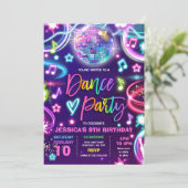Dance Birthday Party Neon Glow Dance Disco Kaart (Staand voorkant)