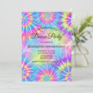 Dance Birthday Party Tie Dye Glow Dance Disco Kaart