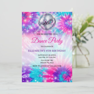 Dance Birthday Party Tie Dye Glow Dance Disco Kaart