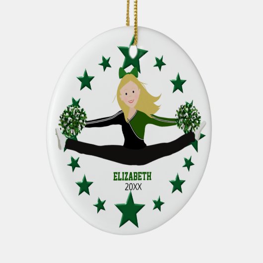 Dance Blonde Cheerleader Green Stars and White Keramisch Ornament (Rechts)