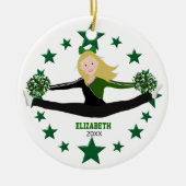 Dance Blonde Cheerleader Green Stars and White Keramisch Ornament (Voorkant)