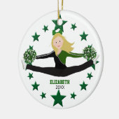 Dance Blonde Cheerleader Green Stars and White Keramisch Ornament (Links)