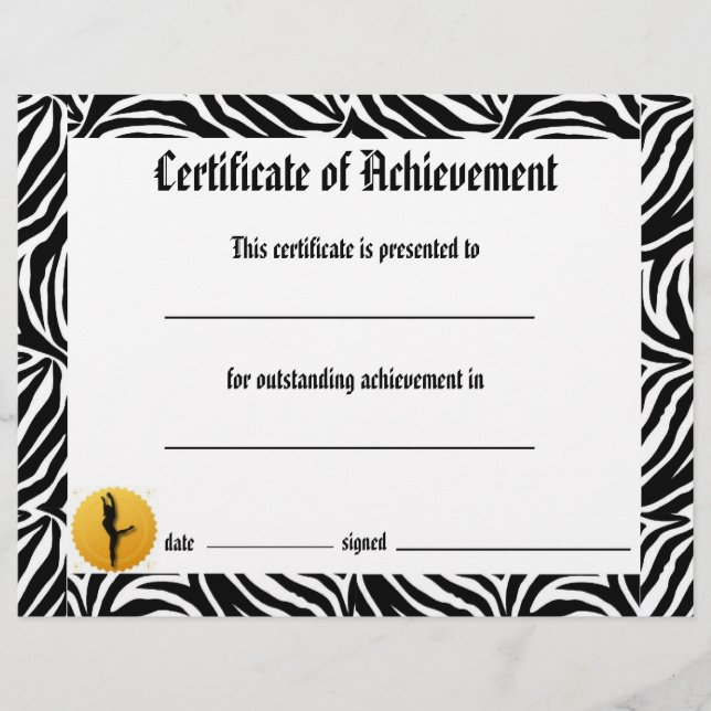Dance Certificate of Achievement - Zebra Lyrical (Voorkant)
